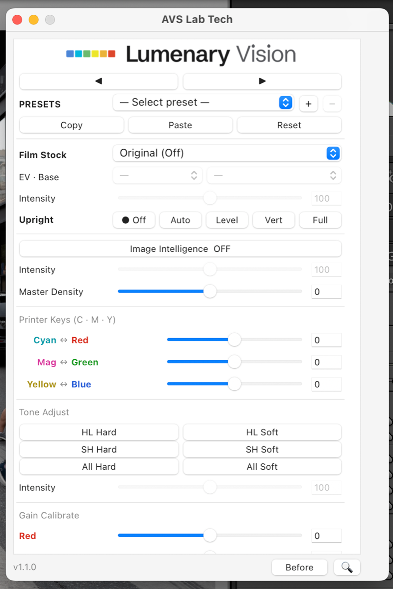 The AVS Lab Tech panel, version 1.1